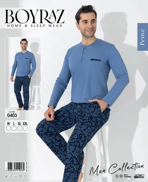 Boyraz 0403 Erkek Uzun Kol Pijama Takımı ürün görseli 1