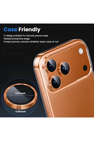 Apple iPhone 17 Air Metal Çerçeveli Kamera Koruma Lensi Gold - Resim 6