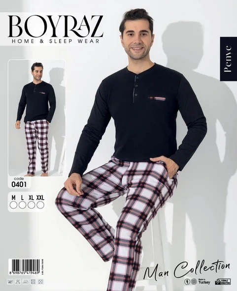 Boyraz 0401 Erkek Uzun Kol Pijama Takımı ürün görseli 1