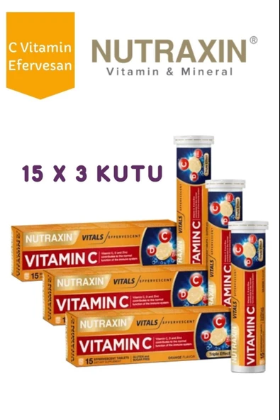 Nutraxin Efervesan - Vitamin C-D-Zinc 15 Tablet 3 Adet ürün görseli
