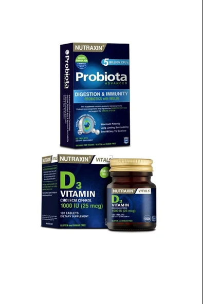 Nutraxin Probiota Advanced 60 Tablet-Nutraxin Vitamin D3 120 Tablet ürün görseli