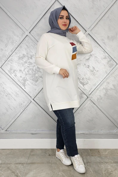 KADIN PARAŞÜT KUMAŞ KOMBİNLİ TESETTÜR TUNİK - Resim 3