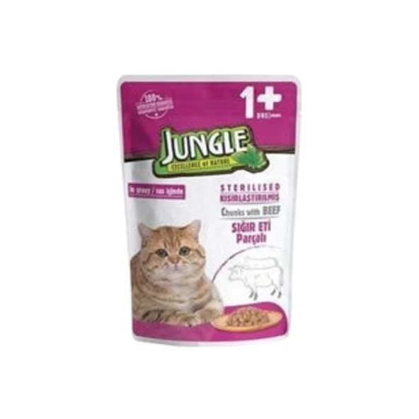 Jungle Mama Sığır Eti Parçalı Kısırlaştırılmış Kedi Maması 100 Gr ürün görseli 1