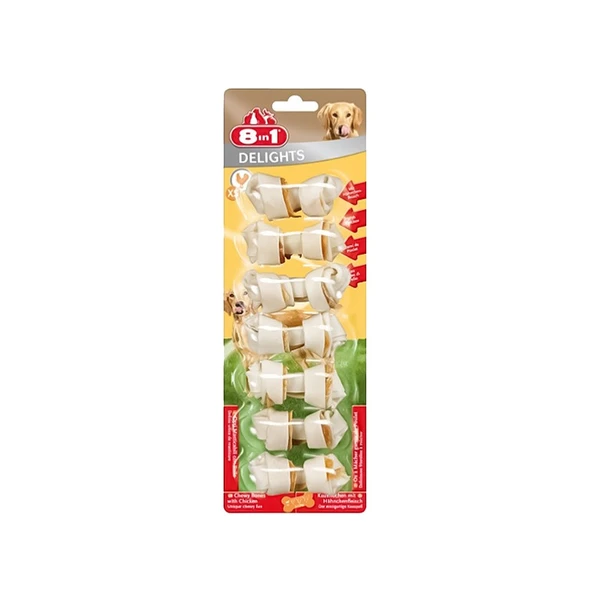 8in1 Delights Bones Ağız Bakımı İçin Düğümlü Tavuk Etli Köpek Ödül Kemiği XS 7'li 84 Gr ürün görseli 1