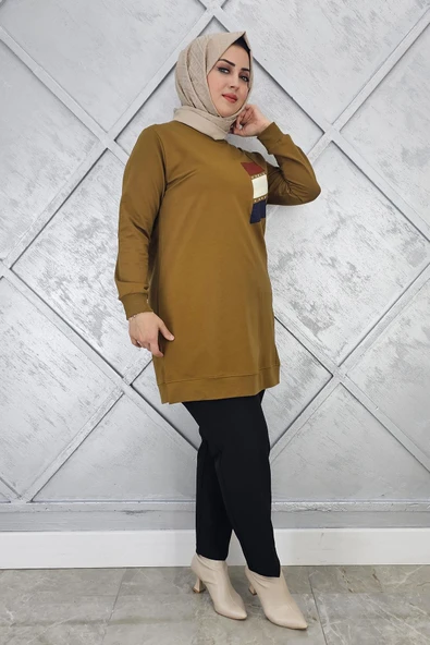 KADIN PARAŞÜT KUMAŞ KOMBİNLİ TESETTÜR TUNİK - Resim 7