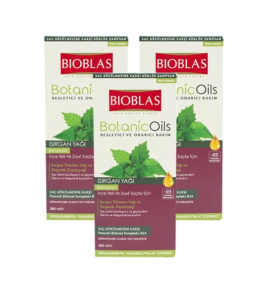 Bioblas Botanic Oils Isırgan Yağı İnce Telli & Zayıf Saçlar İçin Şampuan 3 x 360 ML ürün görseli