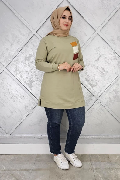 KADIN PARAŞÜT KUMAŞ KOMBİNLİ TESETTÜR TUNİK - Resim 5