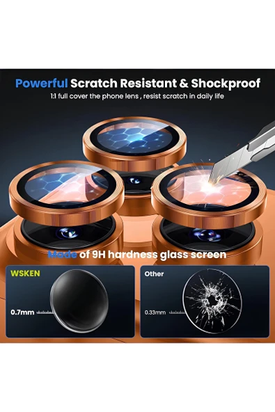 Apple iPhone 17 Air Metal Çerçeveli Kamera Koruma Lensi Gold - Resim 5