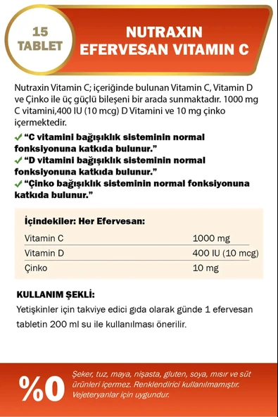 Nutraxin Efervesan - Vitamin C-D-Zinc 15 Tablet 4 Adet - Resim 7