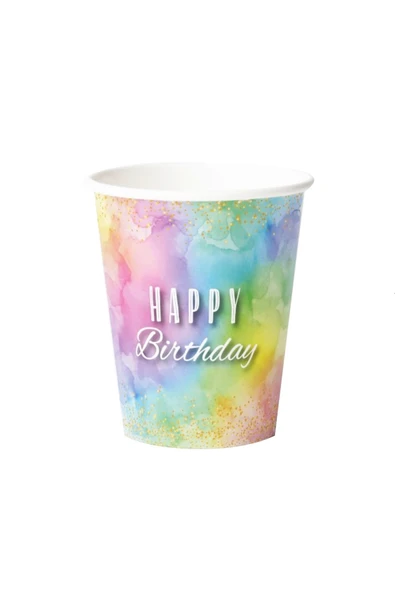 Big Party Makaron Happy Birthday Temalı Karton Tabak Bardak Set 8 Kişilik - Resim 3