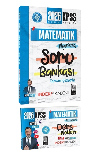 İndeks Akademi 2026 KPSS Matematik Algoritma Tamamı Çözümlü Soru Bankası+Video Ders Notu-2 KİTAP-SET-Metin Şimşek ürün görseli