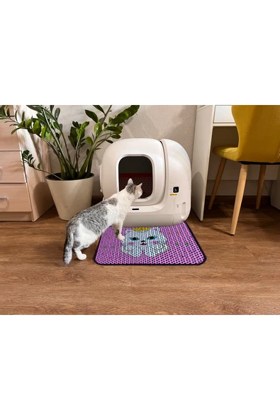 PeraMila Elekli Tuvalet Önü Desenli Kedi Kumu Paspas 45 X 60 Cm ürün görseli