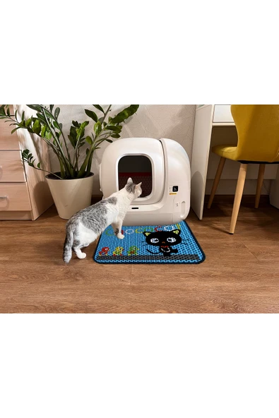 PeraMila Elekli Tuvalet Önü Desenli Kedi Kumu Paspas 45 X 60 Cm ürün görseli