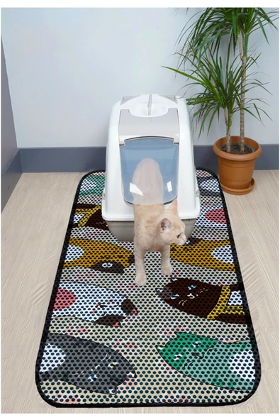 PeraMila BÜYÜK BOY ELEKLİ TUVALET ÖNÜ DESENLİ KEDİ KUMU PASPASI 60 x 120 cm ürün görseli