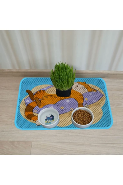 PeraMila KEDİ KÖPEK MAMA VE SU KABI ALTI PASPASI + TIRMALAMA - Resim 2