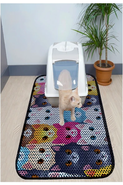 PeraMila BÜYÜK BOY ELEKLİ TUVALET ÖNÜ DESENLİ KEDİ KUMU PASPASI 60 x 120 cm ürün görseli