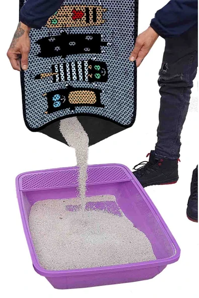 PeraMila BÜYÜK BOY ELEKLİ TUVALET ÖNÜ DESENLİ KEDİ KUMU PASPASI 60 x 120 cm - Resim 3