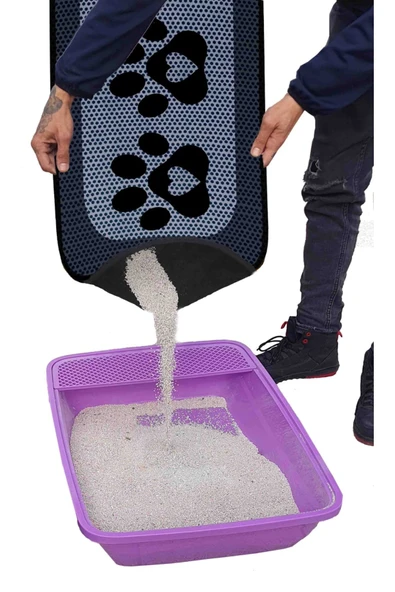 PeraMila 60x120 Büyük Boy Kedi Kumu WC Önü Paspas, Pati Desenli Elekli Tuvalet Önü Paspas XXL - Resim 2