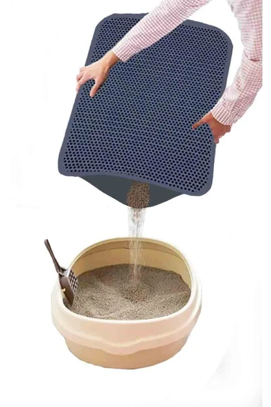 İN3DEX Büyük Boy Delikli Kedi Kumu Paspası, 60x80 CM, GRİ, Kum Toplayıcı - Resim 3