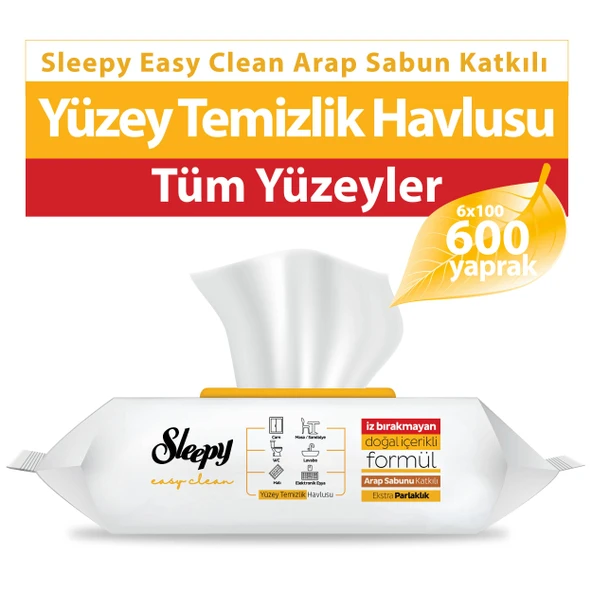 Sleepy Easy Clean Arap Sabunu Katkılı Yüzey Temizlik Havlusu&Mendili 6x100 (600 Yaprak) ürün görseli
