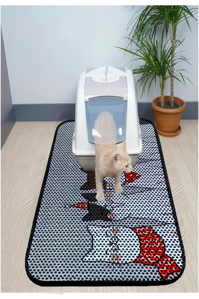 PeraMila BÜYÜK BOY ELEKLİ TUVALET ÖNÜ DESENLİ KEDİ KUMU PASPASI 60 x 120 cm ürün görseli