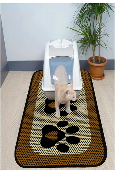 PeraMila 60x120 Büyük Boy Kedi Kumu WC Önü Kedi Paspası Desenli Elekli Kedi Tuvaleti Paspası XXL ürün görseli
