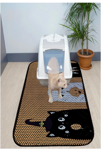 PeraMila BÜYÜK BOY ELEKLİ TUVALET ÖNÜ DESENLİ KEDİ KUMU PASPASI 60 x 120 cm ürün görseli
