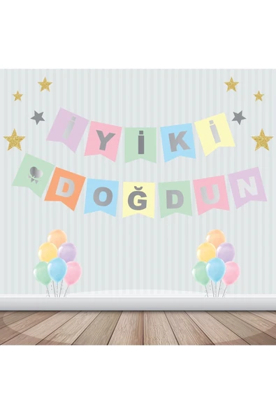 Big Party Karton Yazı Varaklı Makaron Karışık Renk Üzeri Gümüş Iyi Ki Doğdun ürün görseli