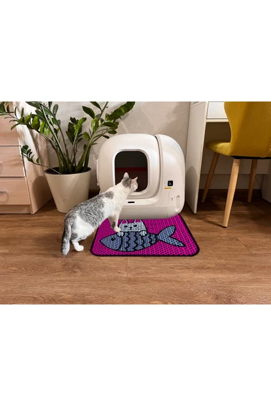 PeraMila Elekli Tuvalet Önü Desenli Kedi Kumu Paspas 45 X 60 Cm ürün görseli