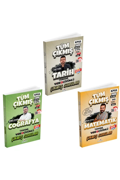 Dizgi Kitap 2026 Coğrafya, Tarih ve Matematik Tüm Sınavlar Tamamı Video Çözümlü Çıkmış Sorular 3'lü Set ürün görseli