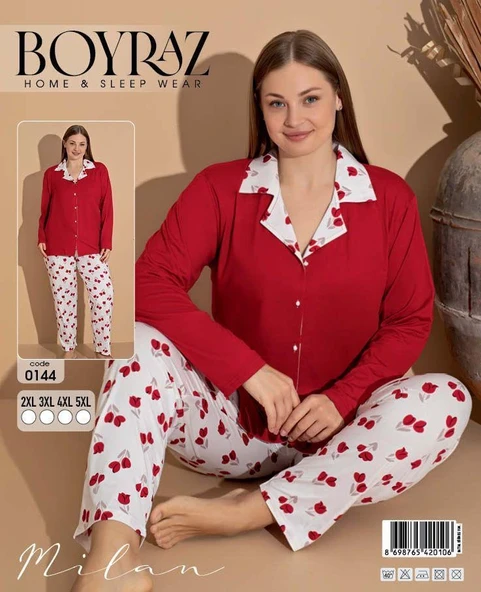 Boyraz 0144 Kadın Milan Battal Uzun Kol Pijama Takımı ürün görseli 1