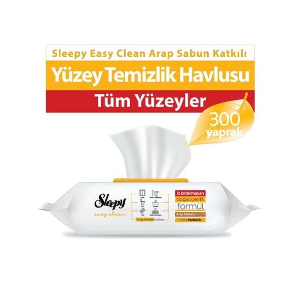 Sleepy Easy Clean Arap Sabunu Katkılı Yüzey Temizlik Havlusu&Mendili 3x100 (300 Yaprak)  ürün görseli 1