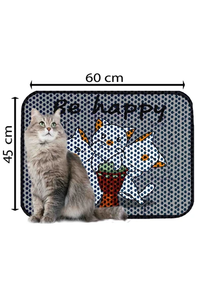 PeraMila Elekli Tuvalet Önü Desenli Kedi Kumu Paspas 45 X 60 Cm - Resim 2