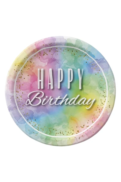 Big Party Makaron Happy Birthday Temalı Karton Tabak Bardak Set 8 Kişilik - Resim 2