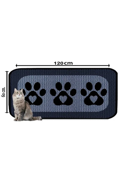 PeraMila 60x120 Büyük Boy Kedi Kumu WC Önü Paspas, Pati Desenli Elekli Tuvalet Önü Paspas XXL - Resim 3