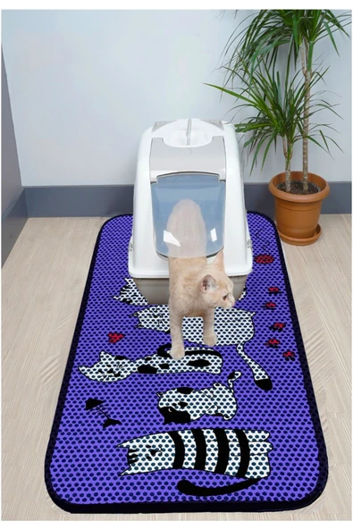 PeraMila BÜYÜK BOY ELEKLİ TUVALET ÖNÜ DESENLİ KEDİ KUMU PASPASI 60 x 120 cm ürün görseli