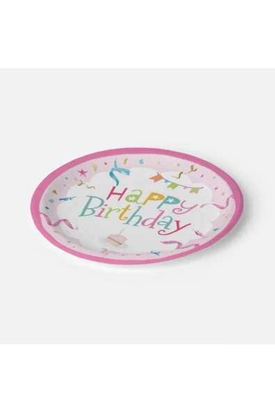 Big Party Happy Birthday Pembe Karton Tabak Bardak Set 8 Kişilik - Resim 3