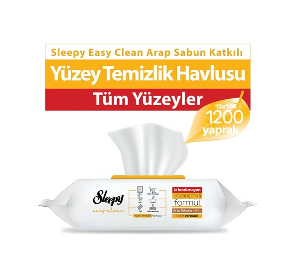 Sleepy Easy Clean Arap Sabunu Katkılı Yüzey Temizlik Havlusu&Mendili 12x100 (1200 Yaprak)  ürün görseli