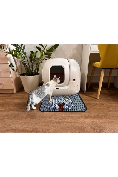 PeraMila Elekli Tuvalet Önü Desenli Kedi Kumu Paspas 45 X 60 Cm ürün görseli
