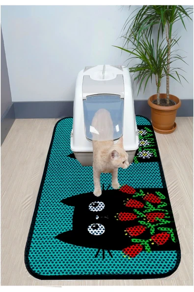 PeraMila 60X120 Büyük Boy Kedi Kumu WC Önü Paspas Desenli Elekli Tuvalet Önü Paspas XXL ürün görseli