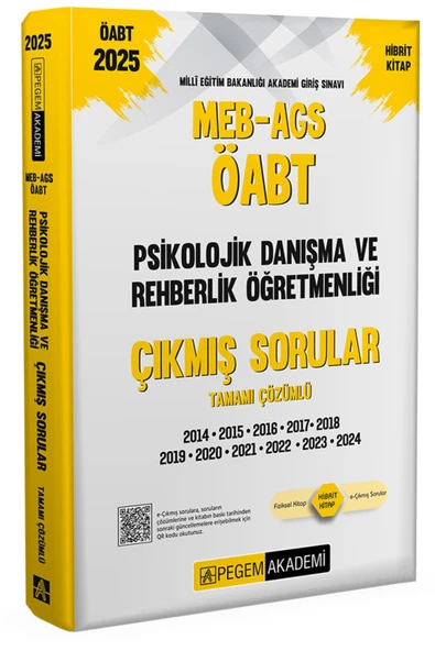 Pegem Akademi Yayıncılık 2025 MEB-AGS-ÖABT Psikolojik Danışma ve Rehberlik Öğretmenliği Tamamı Çözümlü Çıkmış Sorular ürün görseli