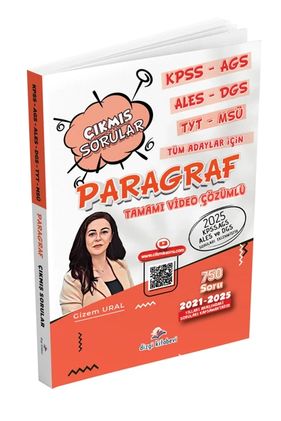 Dizgi Kitap KPSS AGS ALES DGS TYT MSÜ Tüm Adaylar İçin Tamamı Video Çözümlü Paragraf Çıkmış Sorular Gizem Ural ürün görseli
