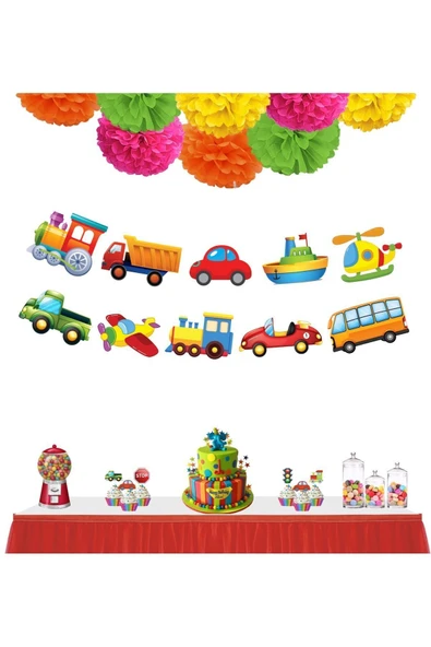 Big Party Taşıtlar Temalı Parti Banner ve Taşıtlar  Kürdan Set ürün görseli