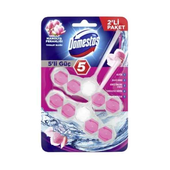 Domestos 5'li Güç Tuvalet Bloğu Manolya Ferahlığı 2x50 Gr ürün görseli 1