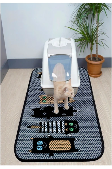 PeraMila BÜYÜK BOY ELEKLİ TUVALET ÖNÜ DESENLİ KEDİ KUMU PASPASI 60 x 120 cm ürün görseli