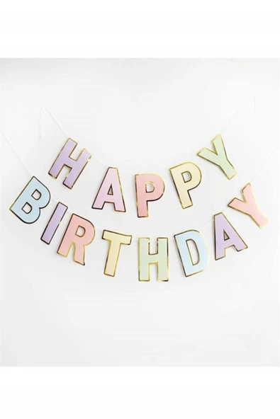 Big Party Happy Birthday Varak Baskılı Makaron Banner - Resim 2