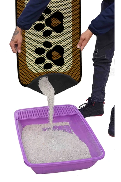 PeraMila 60x120 Büyük Boy Kedi Kumu WC Önü Kedi Paspası Desenli Elekli Kedi Tuvaleti Paspası XXL - Resim 3