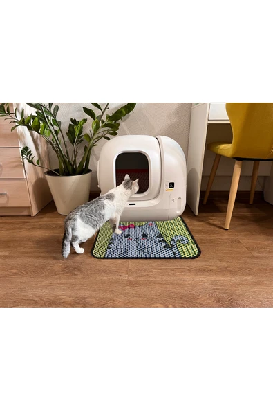 PeraMila Elekli Tuvalet Önü Desenli Kedi Kumu Paspas 45 X 60 Cm ürün görseli