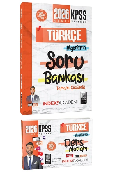 İndeks Akademi 2026 KPSS Türkçe Algoritma Tamamı Çözümlü Soru Bankası+Video Ders Notları-2 KİTAP-SET-Berk Ekici ürün görseli