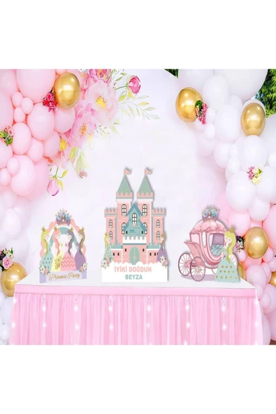 Big Party Şatolu Prenses Temalı Dekoratif Kişiye Öze Ayaklı Pano Seti - Resim 2
